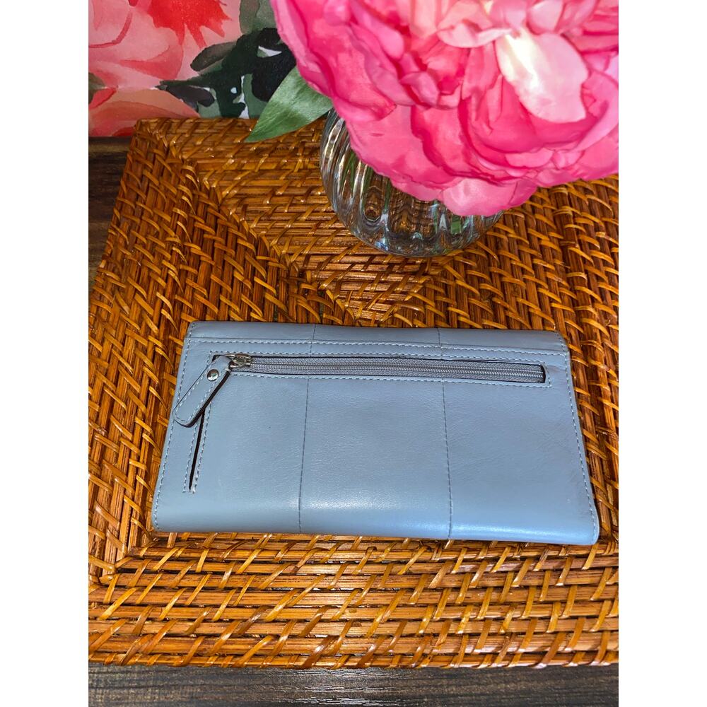 Coach Gray Leather Checkbook Wallet Snap Closure Silver Hardware GUC - Picture 2 of 11